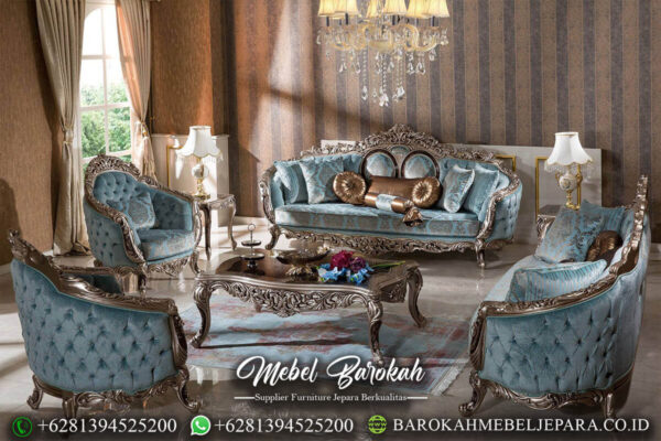 Design Sofa Tamu Mewah Elegant Blue Turkish Fabric MB-30