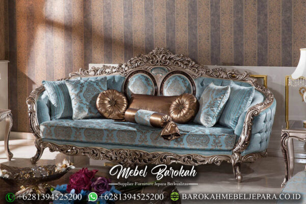 Design Sofa Tamu Mewah Elegant Blue Turkish Fabric MB-30.1